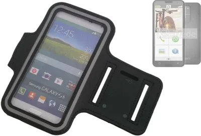 Produktbild von Kompatibel mit Emporia smart.5 Neopren Jogging Armband Sportarmband Oberarmband schwarz kompatibel mit Emporia smart.5 mit Reflektor Streifen. Fitness
