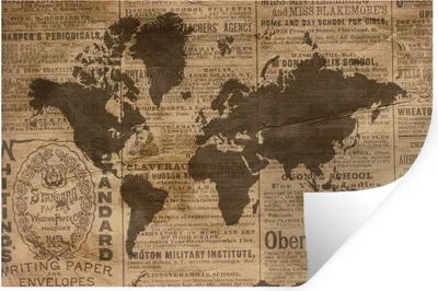 Produktbild von MuchoWow® Wandtattoo Wandsticker Wandaufkleber Weltkarte - Retro - Zeitung 120x80 cm Selbstklebend und Repositionierbar - Selbstklebend - Fototapeten