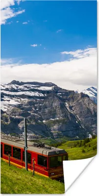 Produktbild von MuchoWow® Poster Ein roter Zug in den Alpen 60x120 cm - Wandschmuck