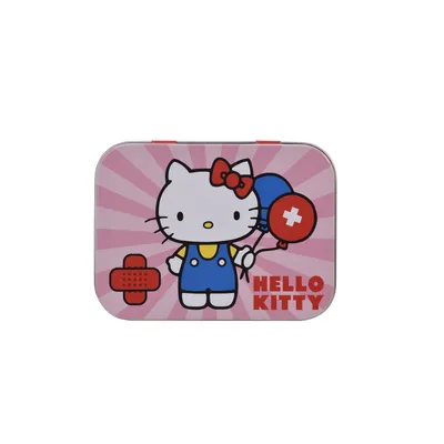 Produktbild von 1x Home-Flair Hello Kitty Rosa Kinder Pflaster-Box mit 24 bunten Motiv-Pflastern in Metalldose – Hautfreundlich & Wasserabweisend