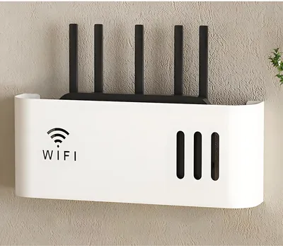 Produktbild von Routerschrank, Routerbox, Kabelmanagement-Wandregal für Router zur stilvollen Aufbewahrung des Routers und des Kabelsalats (weiß)