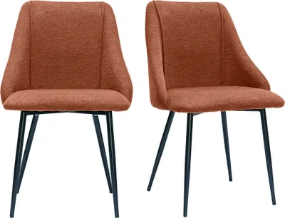 Produktbild von Miliboo - Stühle aus Stoff mit strukturiertem Samteffekt in Rostbraun und schwarze Metallfüße (2er-Set) HIGGINS