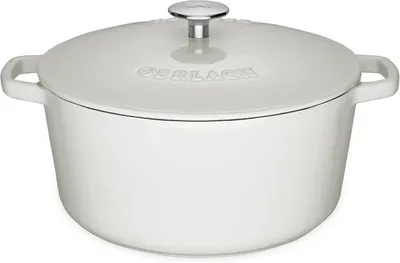 Imagen del producto de Olla de hierro fundido Silecomplaza, 5 litros con tapa, 26 cm. Ideal para guisos, estofados, pan y asados. Esmaltada, apta para inducción. Color blanco