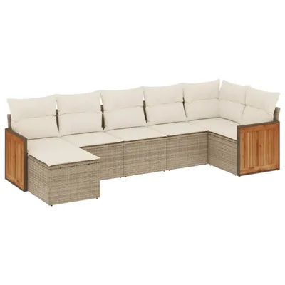 Produktbild von vidaXL 7-tlg. Garten-Sofagarnitur mit Kissen Beige Poly Rattan