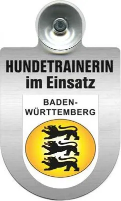 Produktbild von Einsatzschild mit Saugnapf - Hundetrainerin im Einsatz - 309379/1 incl. Regionenwappen nach Wahl Color - Region Baden-Württemberg