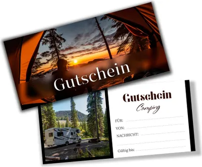 Produktbild von itenga Geschenkgutschein Fotodesign - Motiv CAMPING Postkarte zum Ausfüllen  21,0 x 9,8 cm