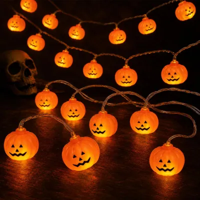 Halloween-Lichterkette, 20 Kürbis-LEDs, 3 m, batteriebetrieben