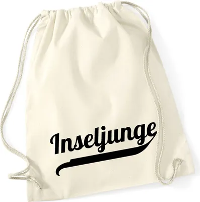 Produktbild von Huuraa Turnbeutel Inseljunge Schriftzug 12 Liter Natural Baumwolle Rucksack Geschenkidee