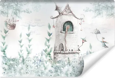 Produktbild von Muralo Selbstklebende Fototapete für Kinder PRINZESSIN im Turm Blumen Kaninchen Märchen Br. 152.5cm x Hö. 104cm
