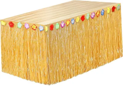Produktbild von 1 PCS Hawaii Tischrock, Hawaii Party Deko, Gras Tischrock mit Mehrfarbe Blumen, Hawaii Tischdekoration für Sommer Garden Beach Pool Party, Tropische