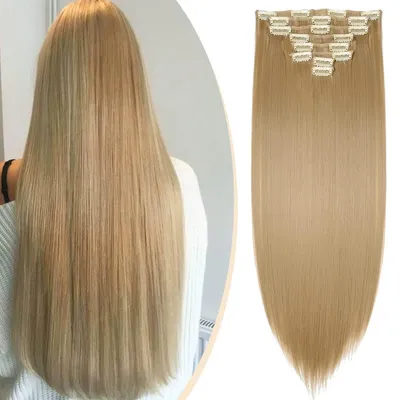 Zdjęcie produktu dla Włosy do przedłużania, proste, zestaw 8 sztuk, 18 klipsów, 58 cm, kolor: popielaty blond