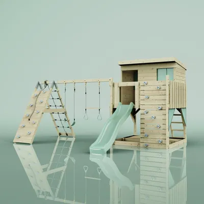 Produktbild von OutdoorToys Spielturm Aksel aus Holz in Grün Mintgrün, mit Trapezstange