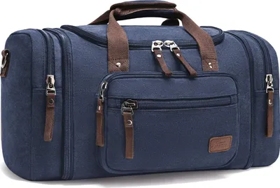 Produktbild von Uni Canvas Reisetasche Tote Handtasche Männer Weekender Umhängetasche Freizeittasche Handgepäck für Frauen & Männer mit 44L (Blau)