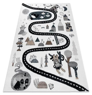 Zdjęcie produktu dla Dywan FUN Route dla dzieci, ulica, zwierzęta krem biały 280x370 cm
