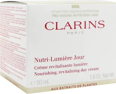 A product box for Clarins Nutri-Lumière Jour cream.