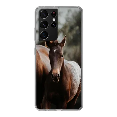 Produktbild von MuchoWow® Handyhülle Schutzhülle Hülle für Samsung Galaxy S21 Ultra Pferde - Wald - Berge Silikon Softcase Handy Hülle - Mobiltelefon