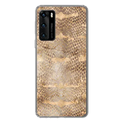 Produktbild von MuchoWow® Handyhülle Schutzhülle Hülle für Huawei P40 Schlangendruck - Gold - Braun Silikon Softcase Handy Hülle - Handytasche