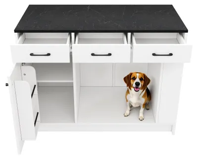 Immagine prodotto di okwish Isola da cucina, mobile da cucina con cassetto e ripiano per le radici, carrello di servizio con animale domestico, Bianco + Nero