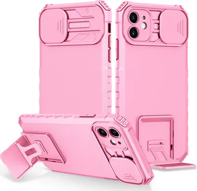 Produktbild von iPhone 11 Hülle, Dual Layer Ständer Schutzhülle mit Schiebe Kamera Schutz für iPhone 11 Pink