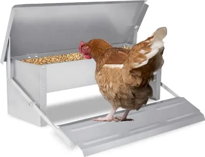 Produktbild von JNGLGO Futterautomat Hühner - 5kg Hühner Futterspender aus Verzinkter Stahl für Geflügel, Wasserdicht und rattensicher