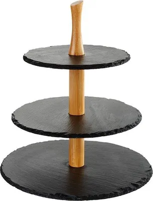 Produktbild von APS 960 Etagére, 3-stufig, Naturschiefer/Bambus, Ø 30/25/20 cm, Höhe 34 cm