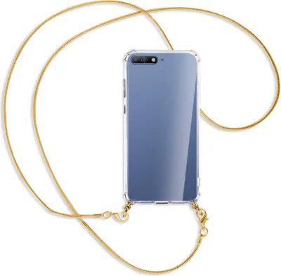 Produktbild von Handykette Backcover-Schutzhülle mit Band (Metall goldfarben) für Huawei Y6 2018 - goldfarbene Kette Snake