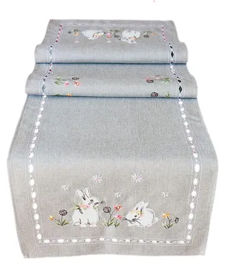 Produktbild von Tischwäsche mit Stickerei Hasen Frühling Ostern Dekoration 40 x 140 cm