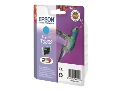 Produktbild von Epson Hummingbird Singlepack Cyan T0802 Claria Photographic Ink, Cyan, 7,4 ml, 1 Stück(e)