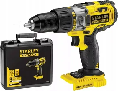 A Stanley Fatmax 18V Li-Ion 2-Speed Hammerbohrer with its case.