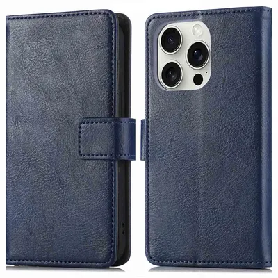 Imagen del producto de Funda Tipo Libro de Lujo para Apple iPhone 16 Pro Max - Azul oscuro