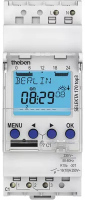 Produktbild von Theben Astro-Zeitschaltuhr, Wochenprogramm, 1 Kanal, 2 TE, Astronomische Schaltfunktion, 1 Stk.
