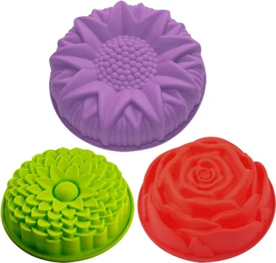 Produktbild von Motivbackform Silikonformen, 3 Stück, Blumenmuster, flexibel, wiederverwendbar, zum Backen