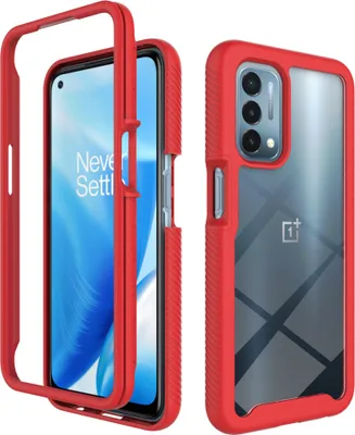 Produktbild von OnePlus Nord N200 5G Hülle, Transparente Rückseite Robust TPU Bumper Rutschfest Stoßfest Ganzkörper Schutzhülle für OnePlus Nord N200 5G Rot