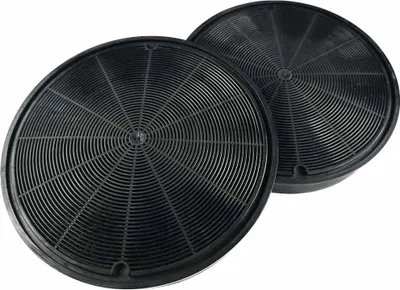 Two round black charcoal filters shown from a slight angle.