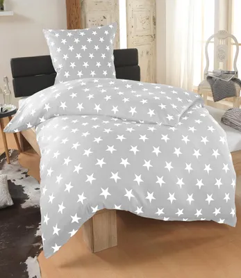Produktbild von DreamHome 2 teilige Sterne Bettwäsche Bettbezug 135x200 und Kissenbezug 80x80 , Farbe:Silber
