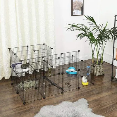 Produktbild von Famanu Tiergehege 2 Ebenen - für kleine Tiere, 143 x 73 x 71 cm, schwarz