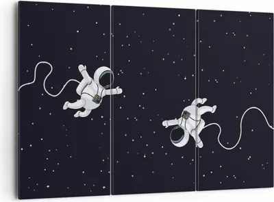Produktbild von Bild auf Leinwand - Leinwandbild - 3 Teile - Cartoon Astronauten Kosmos - 165x110cm - Wand Bild - Wanddeko - Wandbilder - Leinwanddruck - Bilder - Wanddekoration - Leinwand bilder - CE165x110-4867