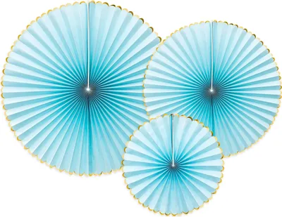 Image de Fleurs en éventail bleu clair avec or, 3 pièces