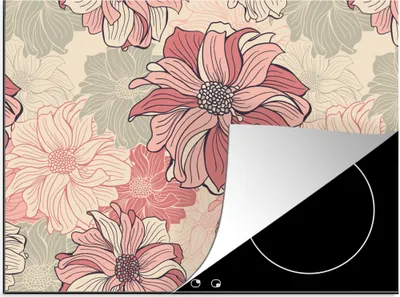 Produktbild von KitchenYeah© Herdabdeckplatte Muster - Blume - Design - Jahre 20s , 71x52cm, Küche Deko, Glaskeramikkochfeld Herdabdeckung, Abdeckplatte fùr Kochfeld