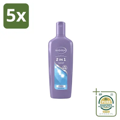 Image de 5 x Shampooing et après-shampooing 2-en-1 Andrélon - à la pastèque et à l'aloé vera - 300 ml - Pack économique - 5 pièces
