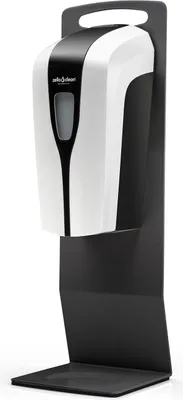 Produktbild von Sensor-Tischdesinfektionsstation schwarz, Sprühkopfvariante:Sprühnebeldüse für Flüssigmittel, Spender - Farbe:weiß / schwarz, Ständer - Farbe:schwarz