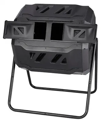 Produktbild von Gartenkomposter - Rotierender Kompostbehälter - 162,7 l Doppelkammer - 360° Trommel - BPA-freies PP - bis 50 kg - armeegrün