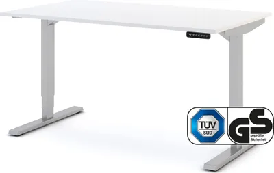 Produktbild von ASSMANN Elektrisch höhenverstellbarer Schreibtisch Y-Line Weißaluminium, 140x80cm, Memoryfunktion, Kollisionsschutz, 2-fach-Motorik