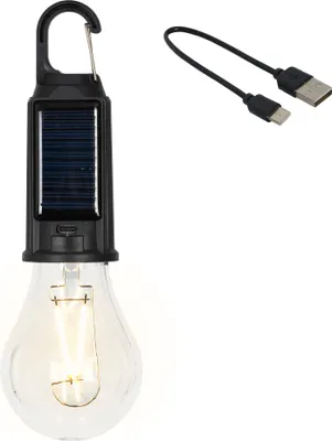 Produktbild von Solar LED Glühbirne 6x18cm USB-C aufladbar Schwarz / Warmweiß dimmbar