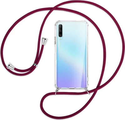Produktbild von Handykette Backcover-Schutzhülle mit Band (Metall silberfarben) für Huawei P Smart Pro 2019 - dunkelrot