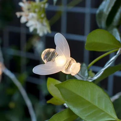 Image de Guirlande lumineuse solaire Lights4fun, 20 LED, lumière blanche chaude, idéale pour la décoration extérieure, jardin, balcon