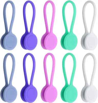 Produktbild von Magnetische Kabelbinder 10er-Pack, Wiederverwendbar, Silikon, Für Kopfhörer Und USB-Kabel, Für Büro Und Zuhause
