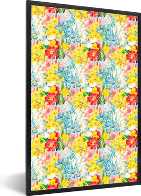 Produktbild von MuchoWow® MuchoWow® Gerahmtes Poster Blumen - Sommer - Muster 60x90 cm - Poster mit zchwarzem Bilderrahmen - Kunst