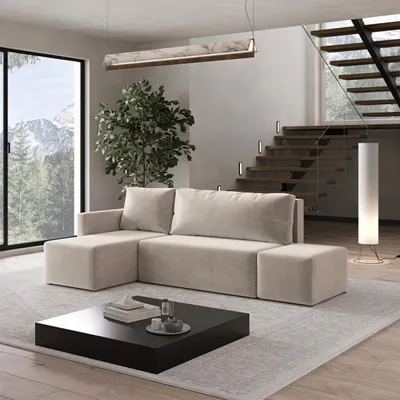 Produktbild von Masseno Ecksofa VELOTTI L-S mit Schlaffunktion L-Form, Sofa mit Bettkasten, Wohnzimmersofa, Couch, Soffa, Bettsofa, Couchgarnitur- Beige, PAROS 02