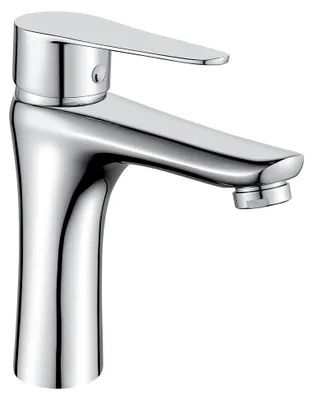 Produktbild von Badwasserhahn Chrom, Waschtischarmatur Mischbatterie für Waschbecken, Einhebelmischer aus Messing, einstellbar für Warm- und Kaltwasser, Auslaufhöhe 110 mm